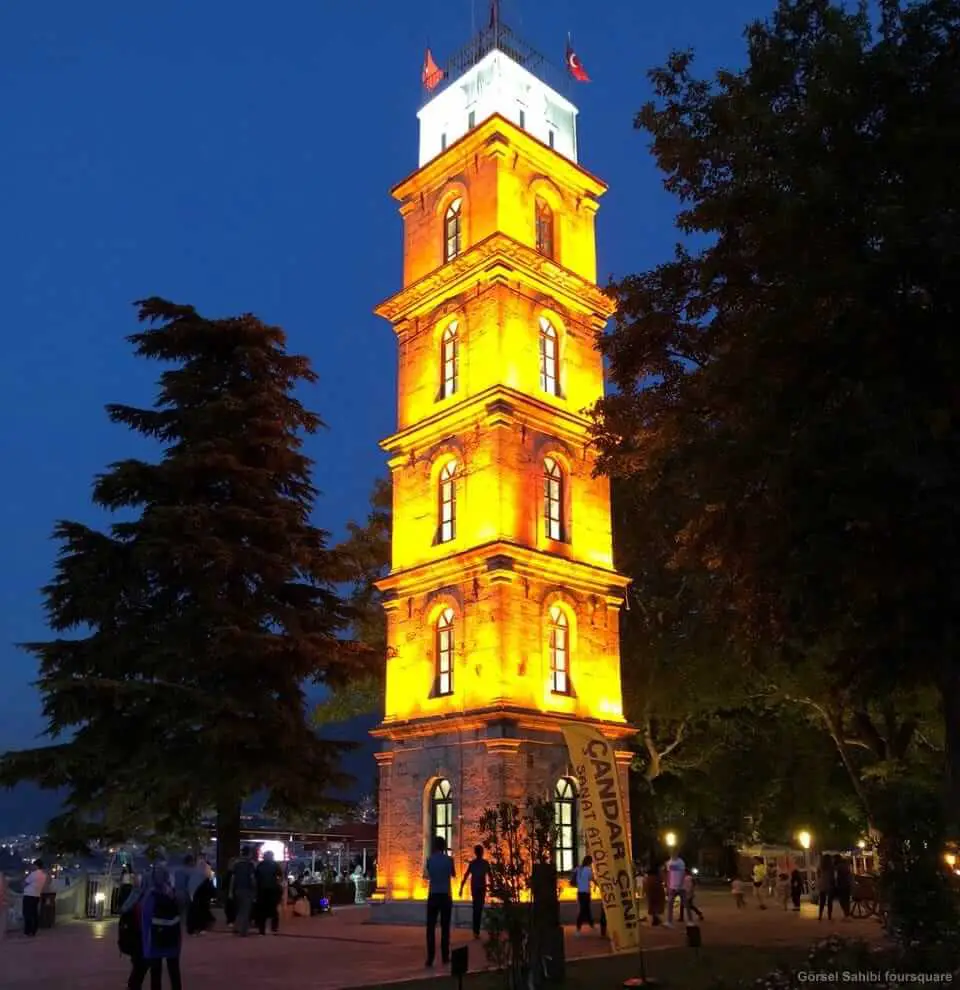 Bursa Tophane Saat Kulesi﻿ Gece Işıklı Manzarası