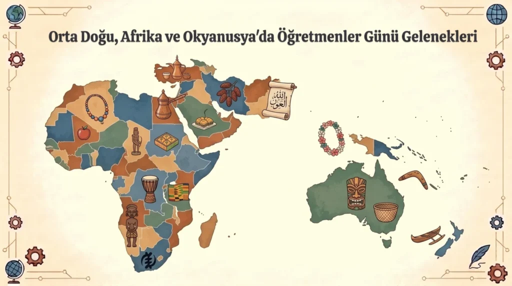 Orta Doğu, Afrika ve Okyanusya’da Öğretmenler Günü Gelenekleri haritası